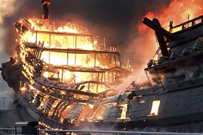 ship on fire